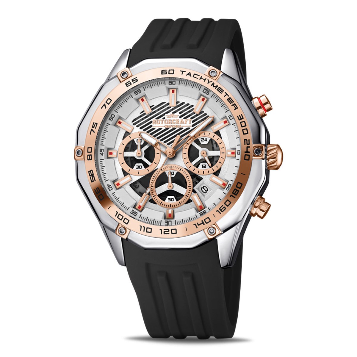 Rotorcraft Watches - Warrior - RC5904 - herenhorloge chronograaf - zilver, zwart en roségoud - 44 mm