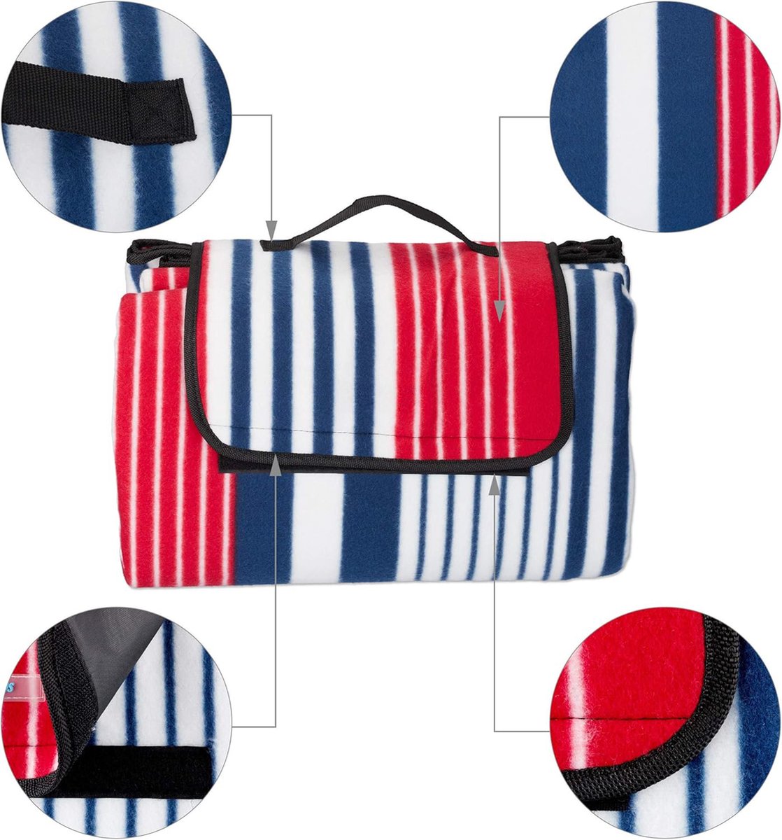 Picknickkleed XXL 200x200 cm - Waterdicht Picknickkleed - rood/blauw - Draagbare en Wasbare Picknickdeken met Handvat - Zandvrij Buitenkleed voor Strand, Camping, Park, Tuin, Wandelen, Barbecue en Picknick - Opvouwbaar Picknickkleed - Gewatteerd — cadeau in Sport & Outdoor - foto 2