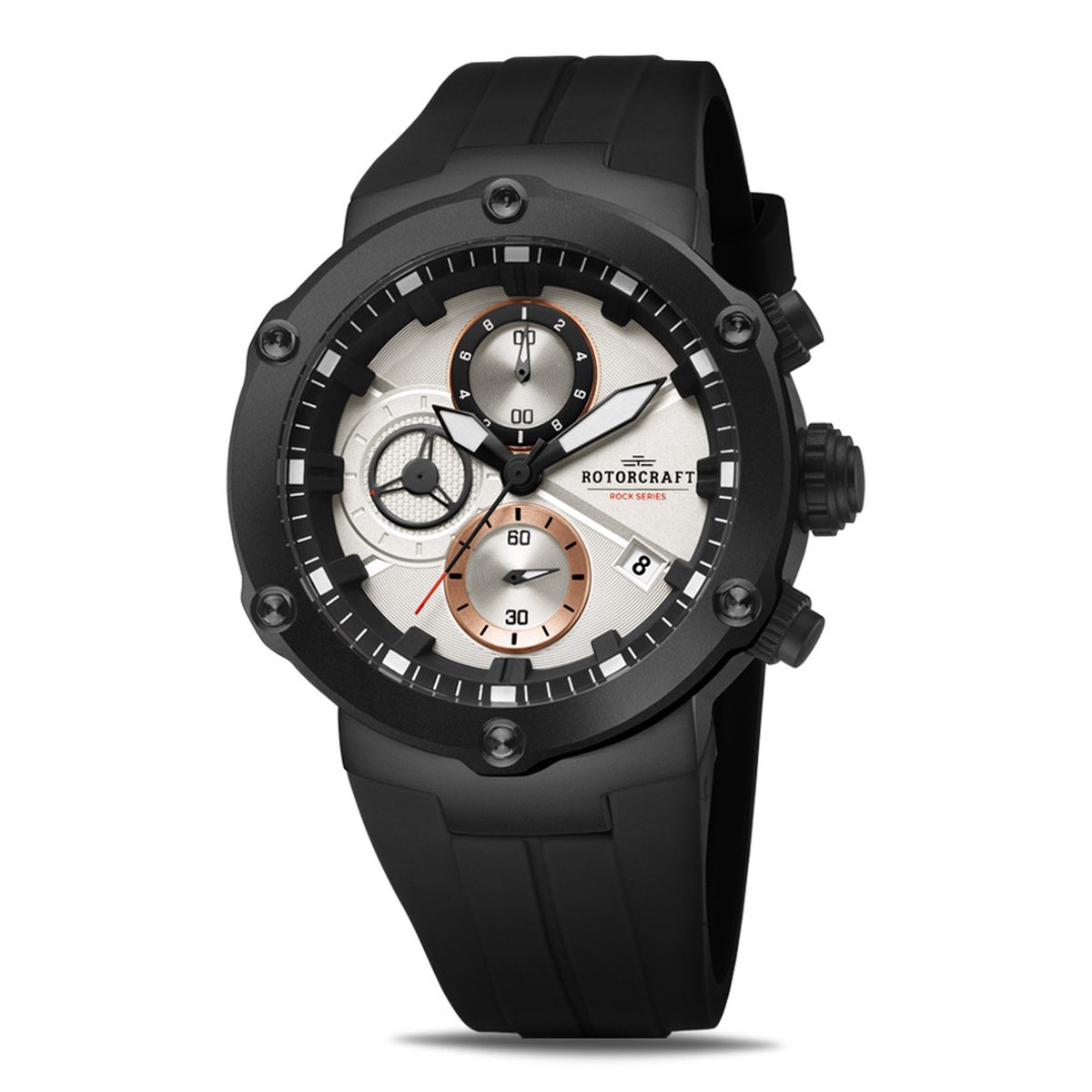 Rotorcraft Watches - Rock - RC6205 - herenhorloge chronograaf - zwart, roségoud en gebroken wit - 42.5 mm