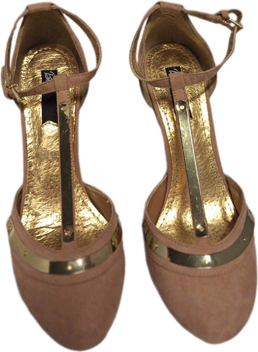 Goedkoopste BLINK-PUMP-FAKE SUEDE-NUDE GOLDDETAILS HAK 8CM-SIZE 39