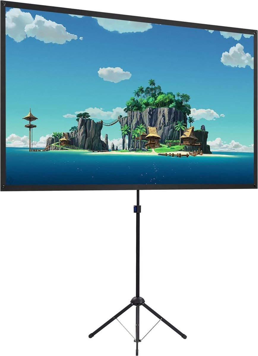 Projectorscherm met standaard, 100 inch, 16:9, HD, 4K, voor buiten, voor thuisbioscoop, 3D, snel opvouwbaar, draagbaar projectiescherm, indoor, met poten en draagtas, projector, filmscherm, kreukvrij