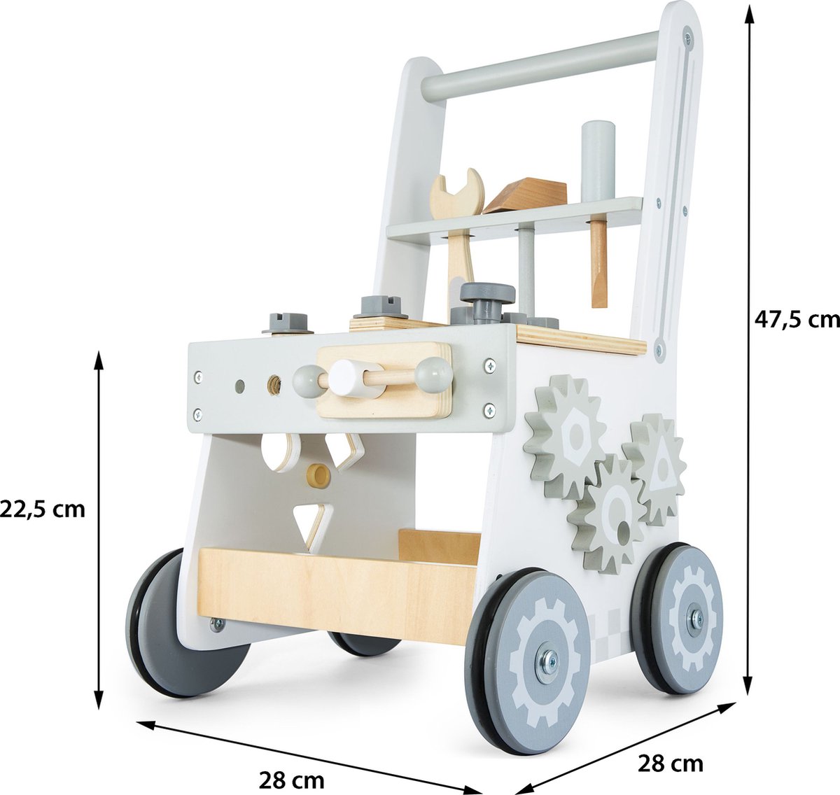 Mamabrum Houten Kinder Loopwagen en Werkbank 3-in-1 vanaf 1 Jaar - Baby Walker met Gereedschap en Activiteiten - Leren Lopen – foto 5