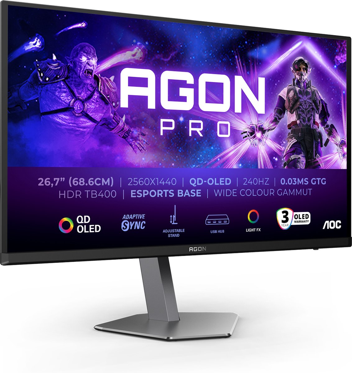 AOC AGON PRO AG276QZD2 oled-monitor 240Hz, HDMI, DisplayPort, USB, Audio