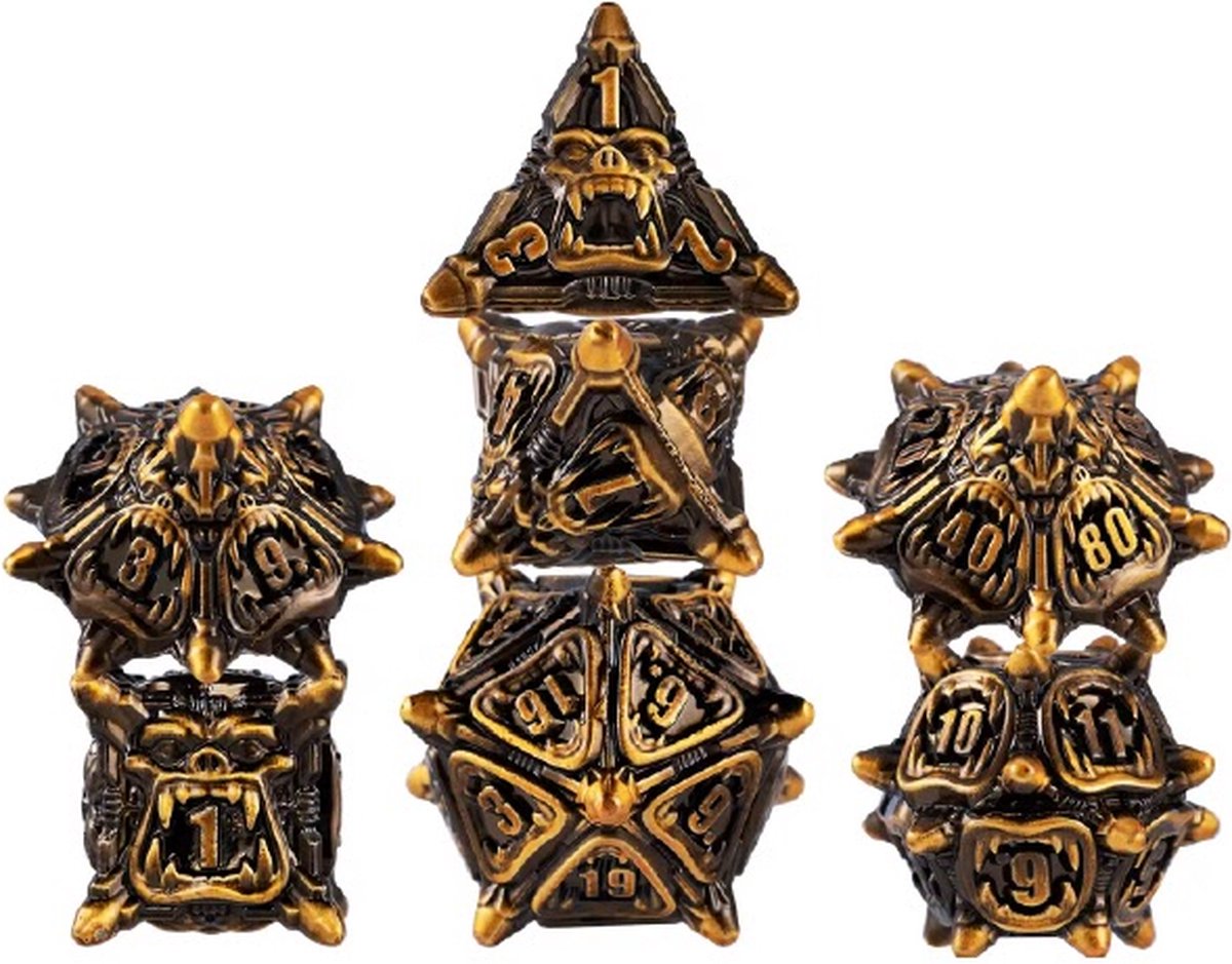 Lapi Toys - Dungeons and Dragons dobbelstenen - DnD Dice - Polydice - Dobbelstenen Dungeons Dragons - Metal dice - Metalen Dobbelstenen - DnD Dice Set - 1 set (7 stuks) - Metaal - Goudkleurig