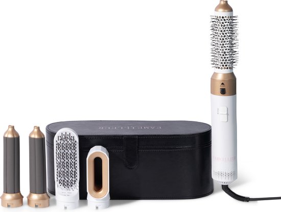 Fameilleur 2025 model 5 in 1 Föhnborstel wit+luxe opbergcase 5 verschillende opzetstukken cadeautje voor haar-multifunctionele multistyler-volumeborstel-haardroger-2krullers-fohn borstel-stijltang-krultang-krul tang-haar borstel-haarborstel-valentijn