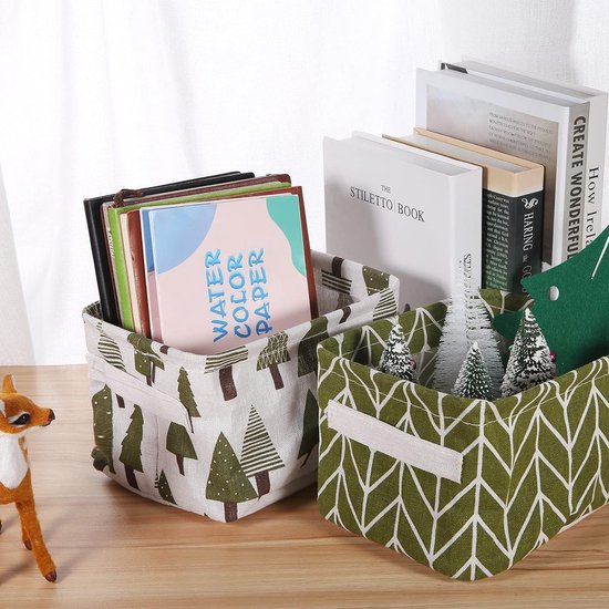 Paniers de rangement en lin, paniers de rangement 10 pièces, organiseur avec poignées, pliables, imperméables, tissu 100% lin et coton, pour étagères et bureaux, 20,5 x 16,4 x 13,5 cm