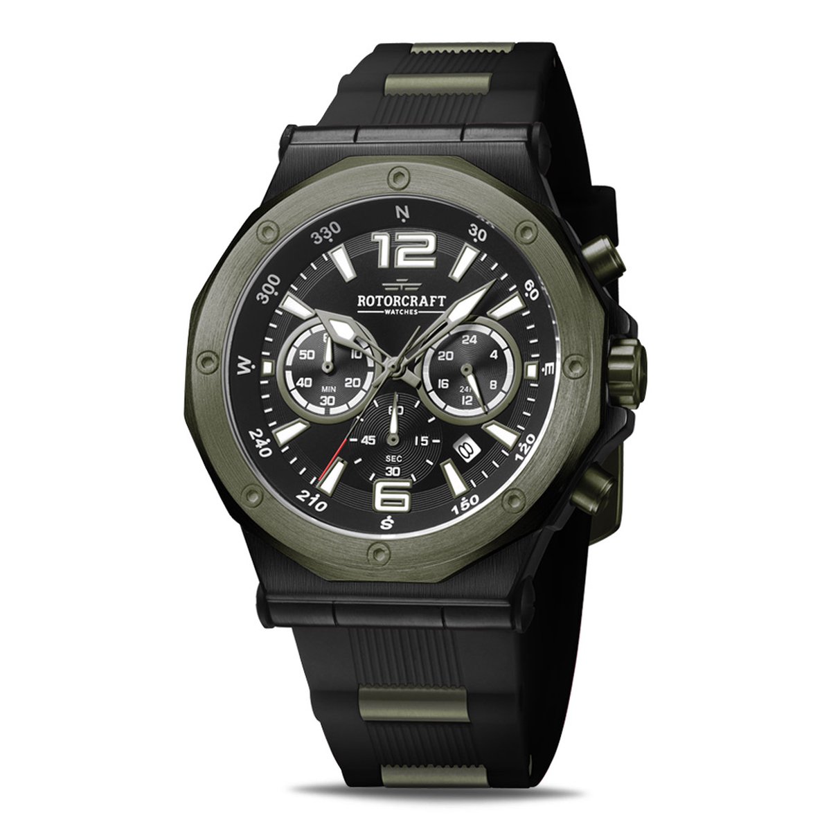 Rotorcraft Watches - Serpent - RC4704 - herenhorloge chronograaf - zwart en groen - 45 mm