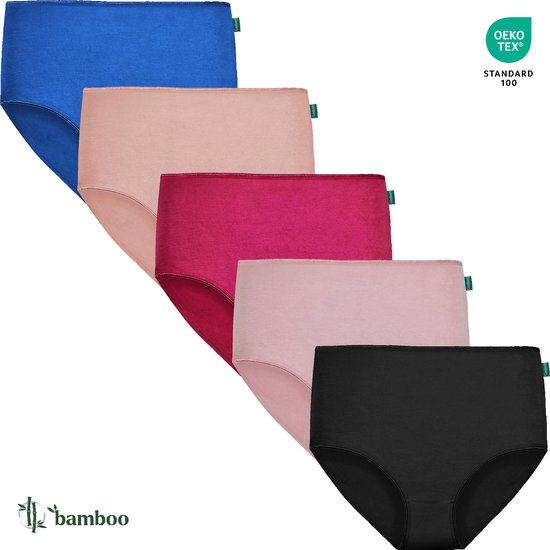Slips Femme - Slip Taille Haute - Uni - Couleurs Mix - Paquet de 5 - Taille XL - Viscose de Bamboe - Sous-vêtements Femme - Lingerie