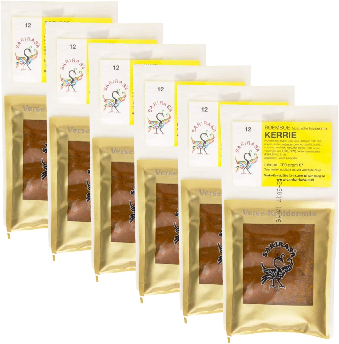 Sarirasa® | 6 x 100 gram Kerrie Boemboe | Aziatische kruidenmix | nr 12 | Glutenvrij