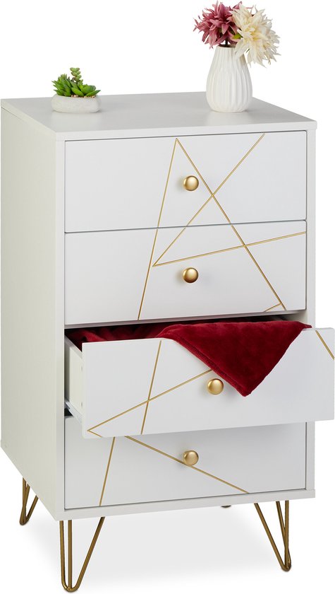 Relaxdays ladekast, rek met 4 stoffen manden, HxBxD: 76 x 20 x 48 cm, universeel ladenblok, metaal en hout, grijs