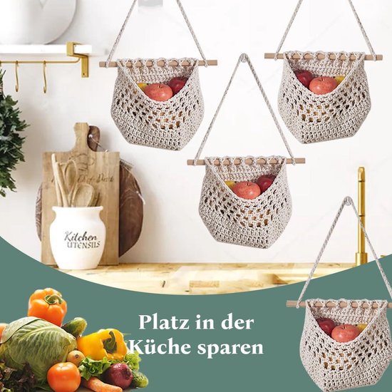 Boho Hanglamp - Elegante Macramé Fruitmand Voor Keuken En Woonkamer Handgemaakte Opbergorganizer