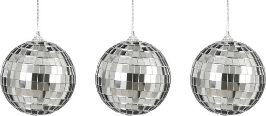 Boules de Noël House of Seasons Discoball - 3x pcs - argent - 8 cm - mousse - boule à facettes
