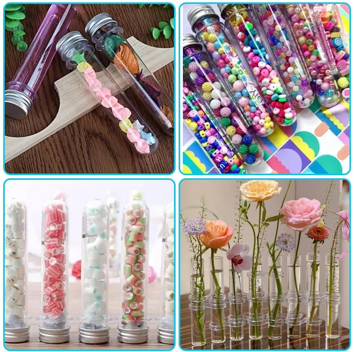 Lot De 50 Tubes à Essai 140 X 25 Mm Avec Bouchon Plastique Transparent - Idéal Fleurs, Laboratoire, Bonbons