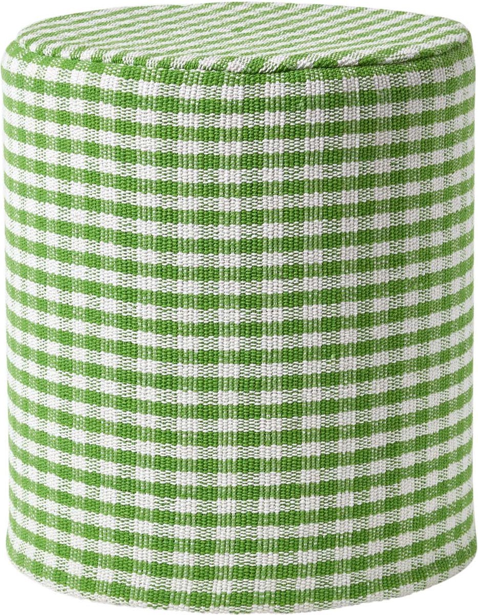 Homescapes Vichy ruit poef rond – groen en wit krukje, 40x42 cm Groen-Wit