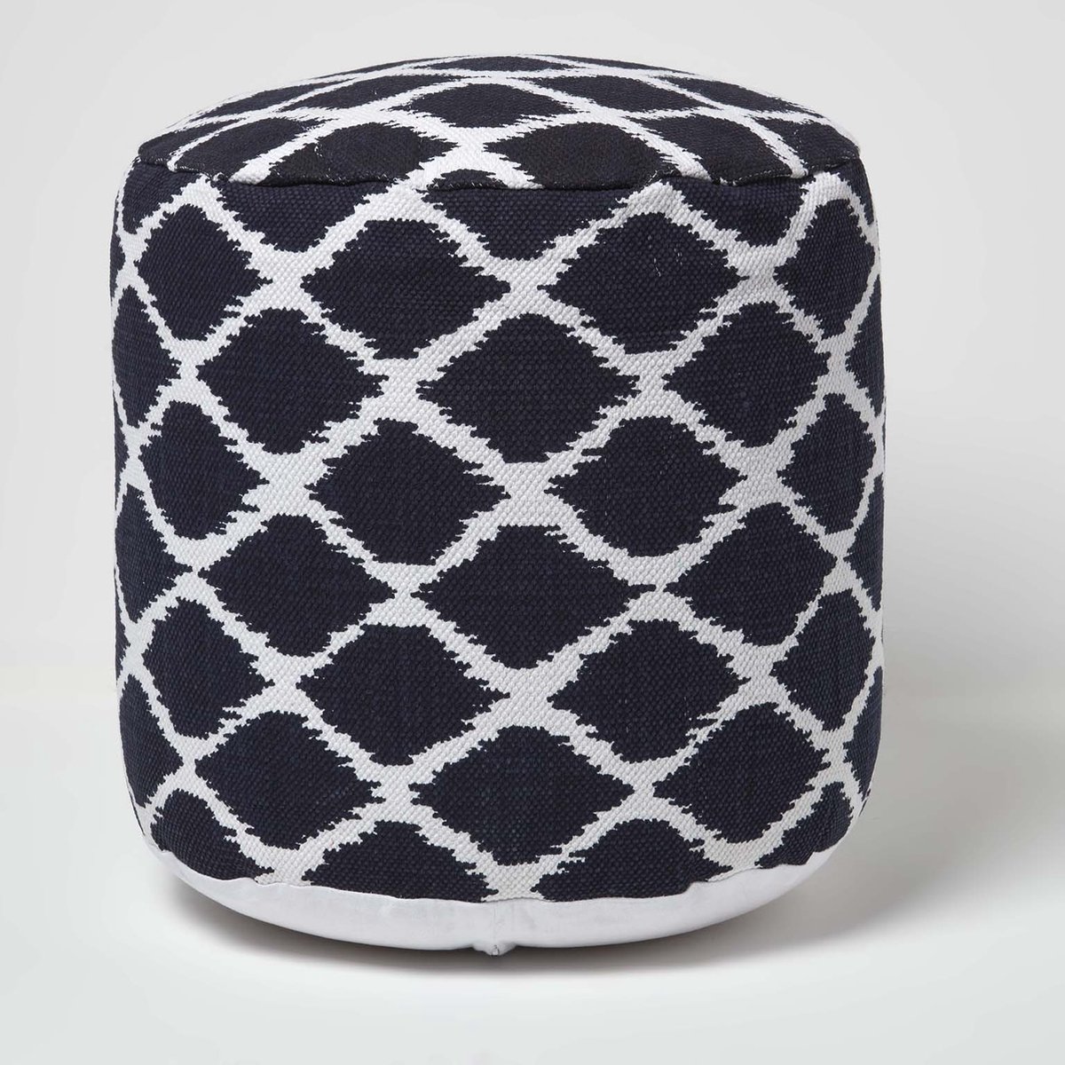 Homescapes Ronde poef met Ikat-patroon - blauw en wit, 40x45 cm Blauw-Wit