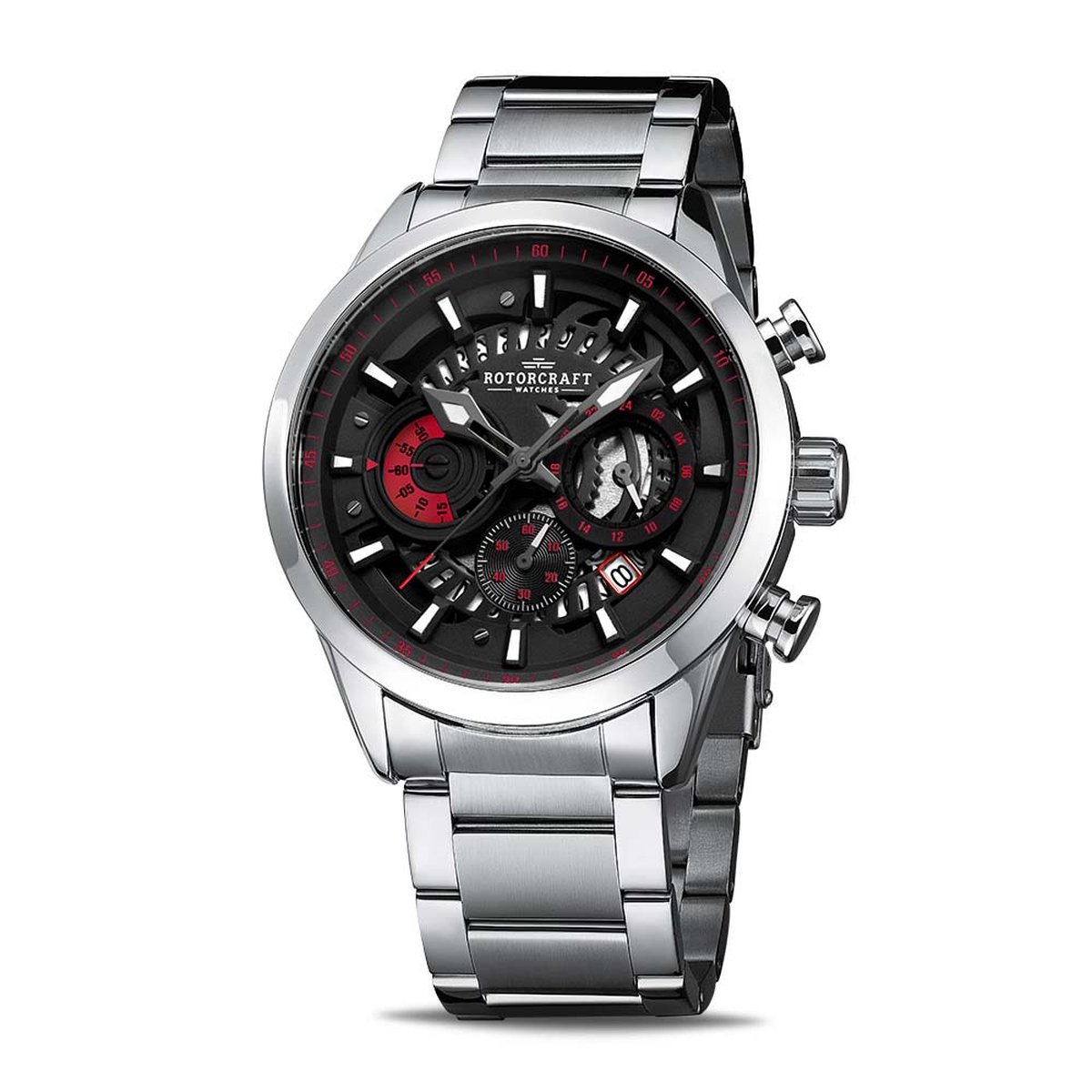 Rotorcraft Watches - Cockpit - RC2204 - herenhorloge chronograaf - zilver, zwart en rood - 44 mm