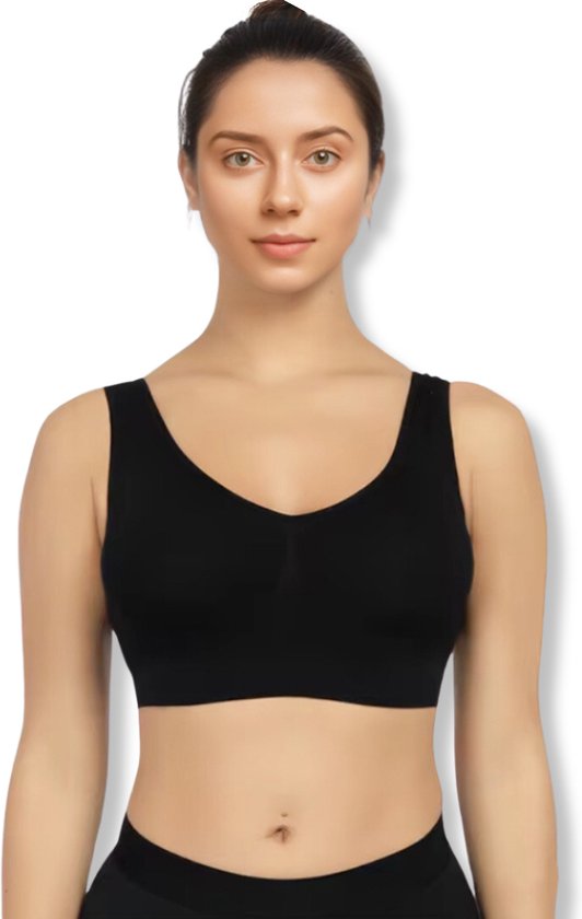 Comfort BH zonder beugel - Maat 4XL - Zwart - Met uitneembare bh vulling - Extra comfortabele Sport BH - Zwangerschaps bh - Beugelloze bh - met push up - Magic bra - met pads
