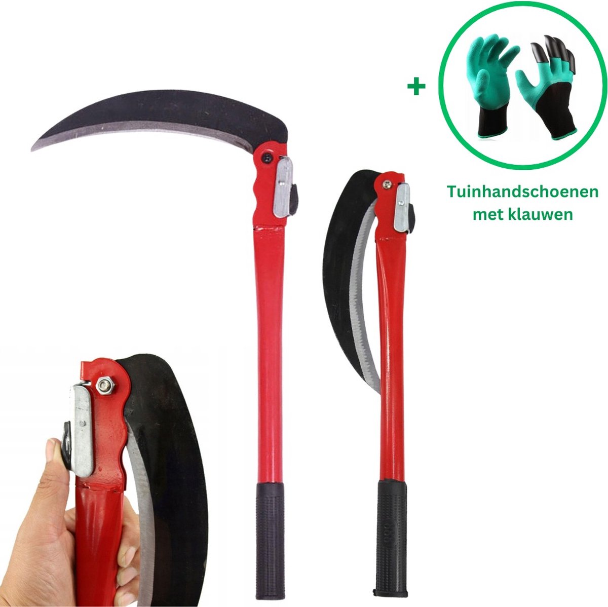 Zeis Rood 43 cm Inklapbaar Inclusief Graafhandschoen met Mesvergrendeling Handsikkel Ergonomisch Handschoen met Graafklauw Tuinhandschoenen Handzeis Handsikkel