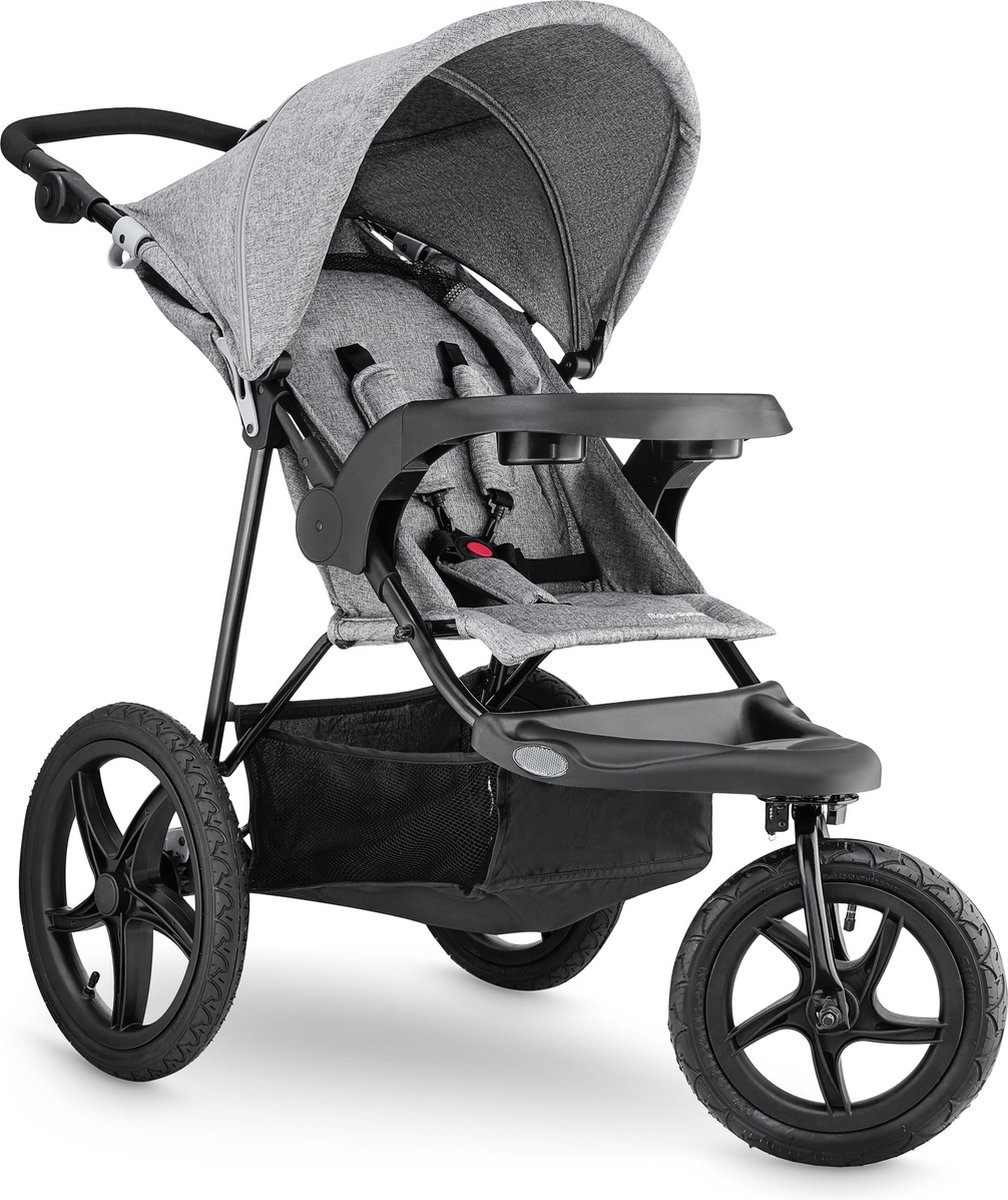 Moby-System Runner Buggy Mountain Driewieler kinderwagen, zwart, voor kinderen tot 15 kg, hij draait goed en comfortabel, kan gemakkelijk worden ingeklapt, grijs