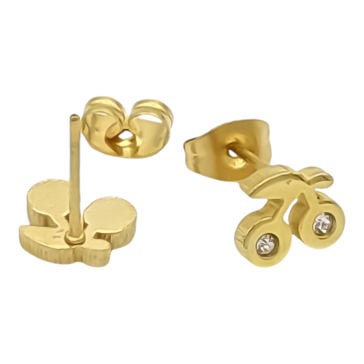Kers met zirkoon oorbellen - Premium gold-plated staal - 6 x 7 mm - Goudkleurig