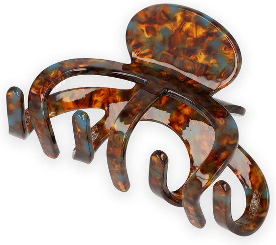 Bruine octopus haarklem met schildpadpatroon.