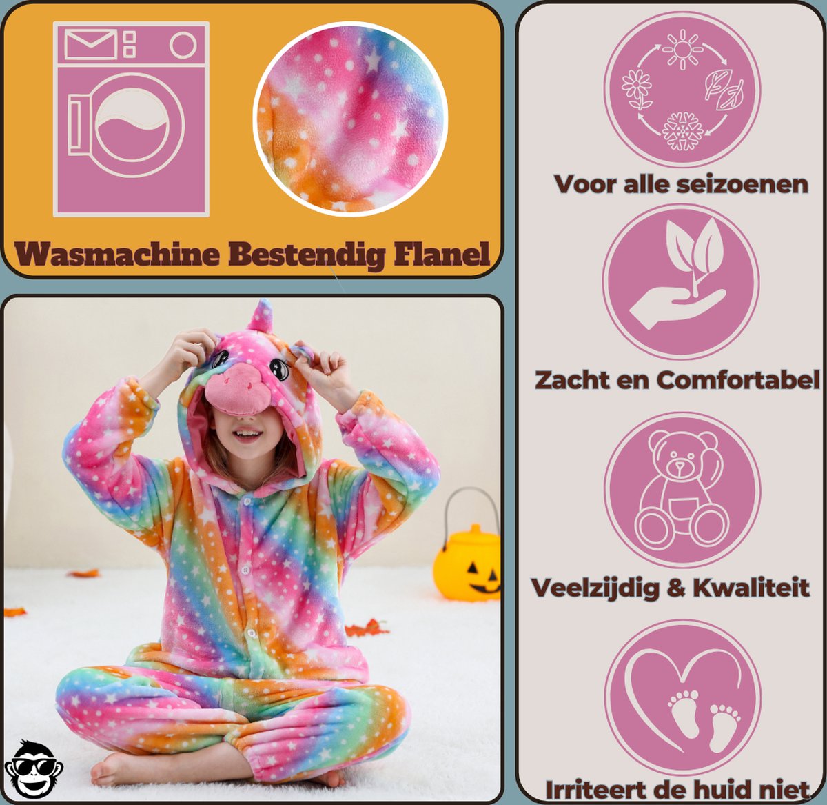 BoefieBoef Dieren Onesie Verkleedpak Kinderen 10-14 jaar – Carnaval Kostuum Pyjama - Maat 140-160 – Dierenpak voor Jongens en Meisjes – Feest, Carnaval Verkleedkleding - Kerst, Sinterklaas of Verjaardag Cadeau - Eenhoorn Regenboog — afbeelding 2