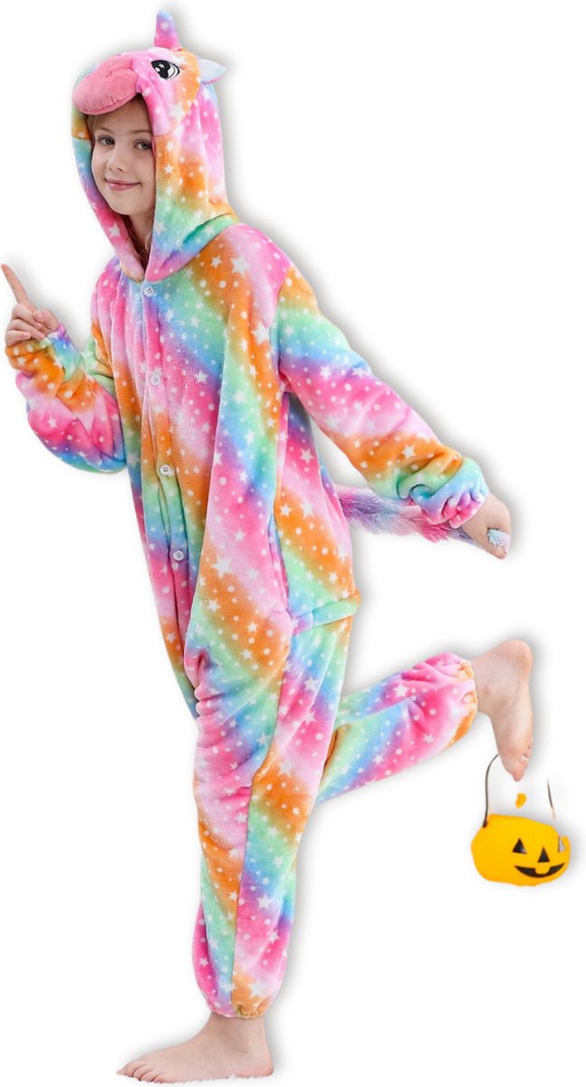 BoefieBoef Dieren Onesie Verkleedpak Kinderen 10-14 jaar – Carnaval Kostuum Pyjama - Maat 140-160 – Dierenpak voor Jongens en Meisjes – Feest, Carnaval Verkleedkleding - Kerst, Sinterklaas of Verjaardag Cadeau - Eenhoorn Regenboog — afbeelding 9