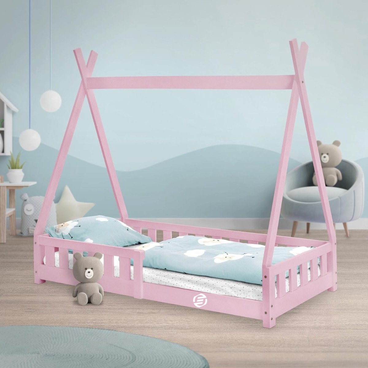 Equivera Grondbed - Peuterbed - Kinderbed - Bedhuisje - Huisbed - Grondbed Peuter - Laag Bed - Vloerbed Roze