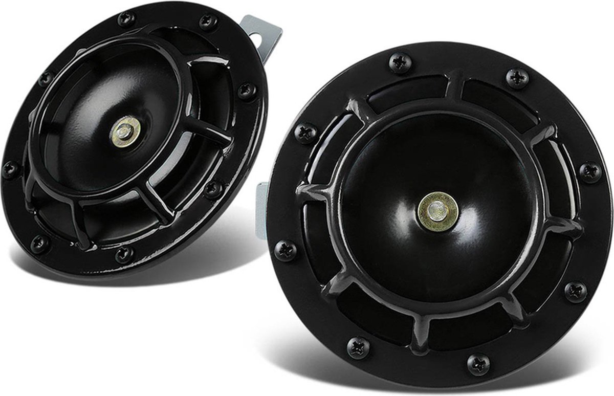 SK-Import BlastTone Toeter - Claxon - Zwart - Luchthoorn - High Tone 400Hz - Low Tone 335Hz - 12 Volt D.C. 124mm Diameter / 70mm