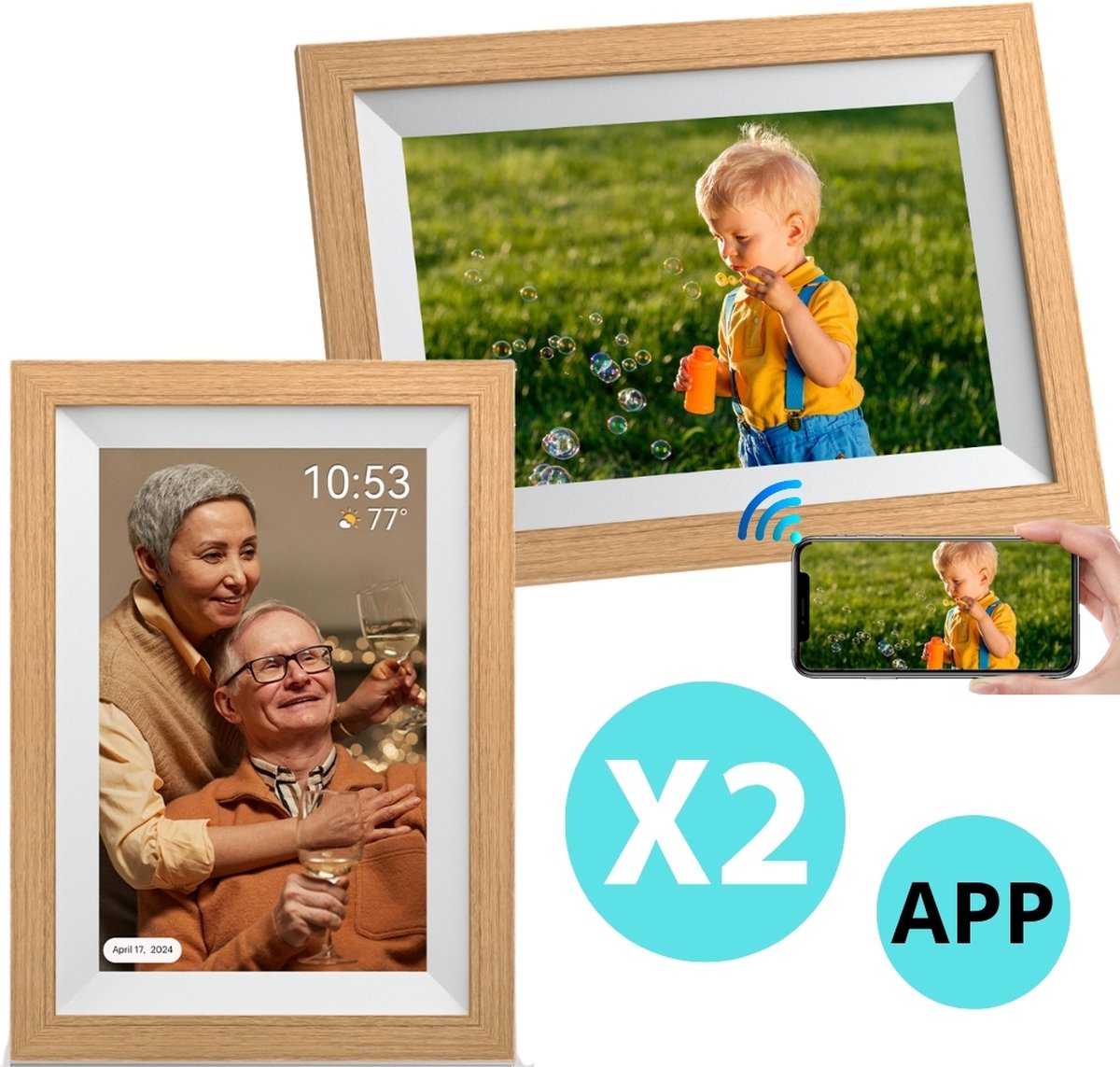 2x 10.1 inch Digitale Fotolijst - HD IPS Touchscreen - WiFi & Frameo App - 32GB Intern Geheugen - Eenvoudige Installatie - Stijlvolle Zwarte Afwerking - 2 stuks - digitale fotolijsten