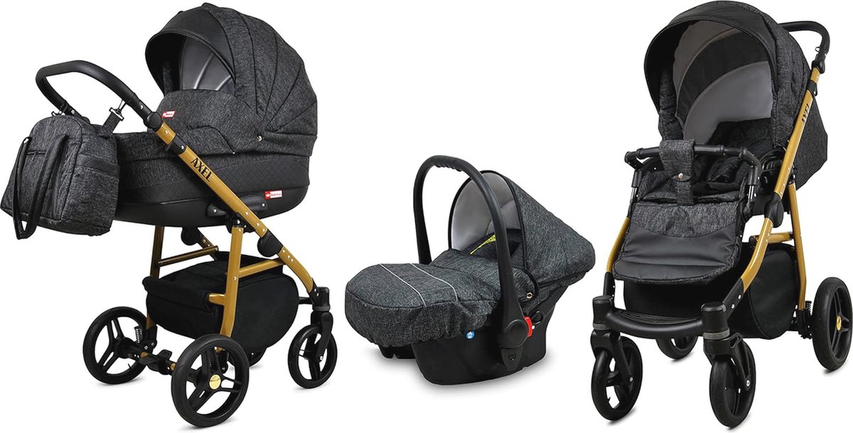 Image of 3 in 1 Baby Reis Systeem Kinderwagen met Autostoel en Verstelbare Accessoires voor Pasgeborenen