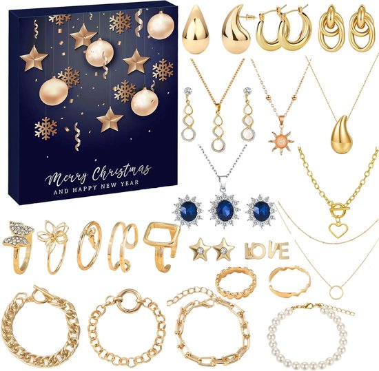 HoliGifts Adventskalender 2024 - Adventskalender Sieraden - 24 Unieke Sieraden - Kerstcadeau - Sinterklaascadeau
