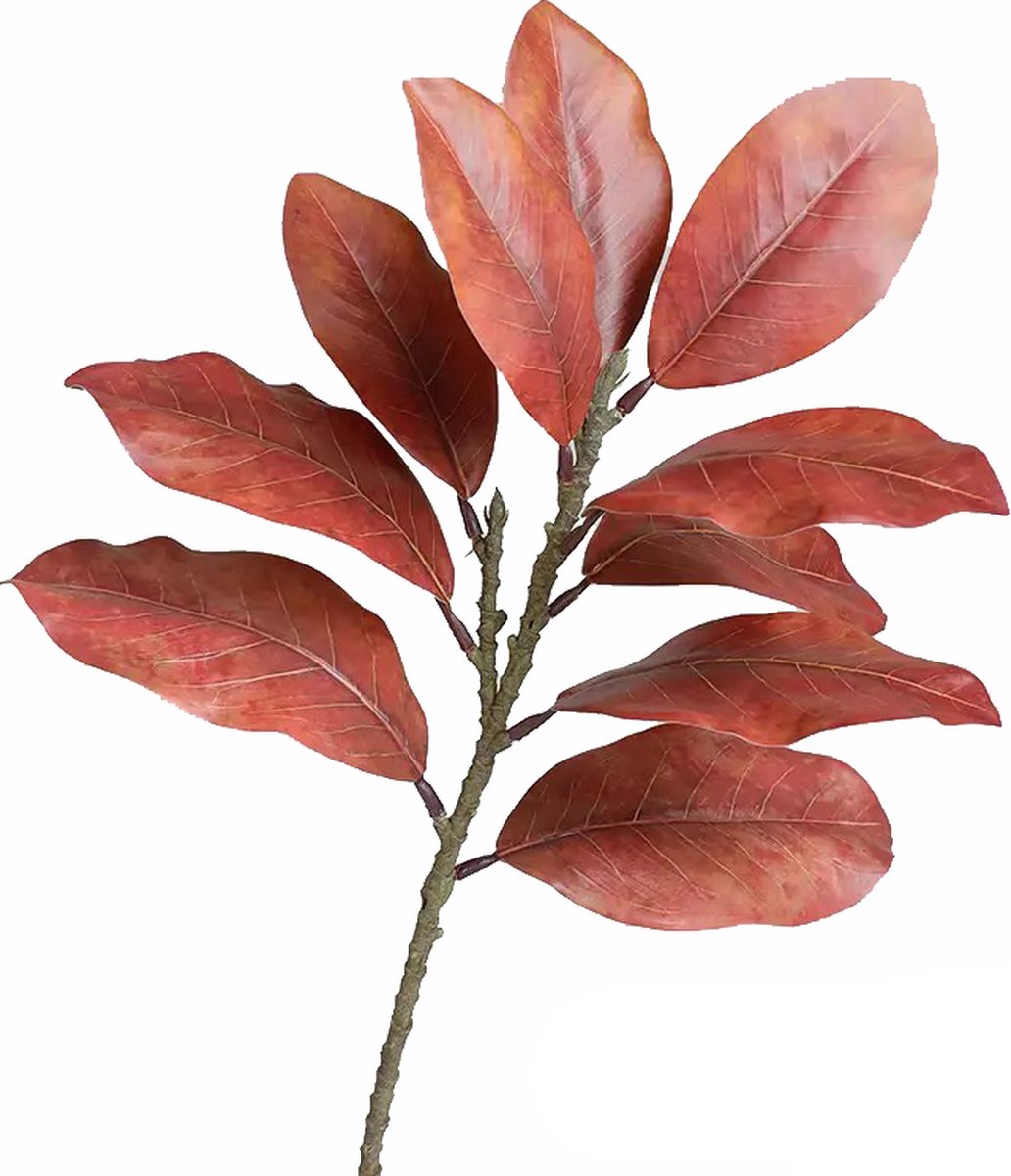 Steelbloem / kunstbloem magnolia blad 50 cm herfst - rood