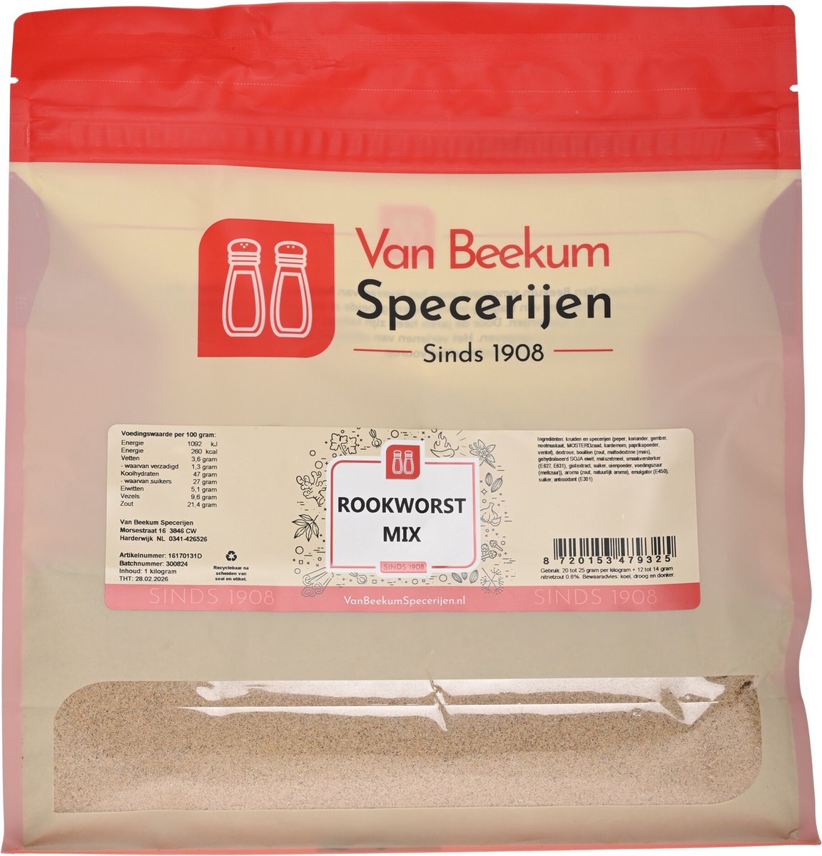 Goedkoopste Van Beekum Specerijen - Rookworst Mix - 1 kilo (hersluitbare stazak