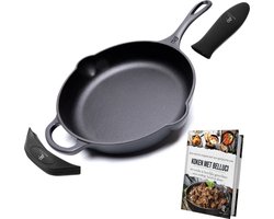 foto van Bijvoorbeeld Belluci - Ø27cm - Gietijzeren pan - Skillet - Koekenpan geschikt voor alle warmtebronnen BBQ en Inductie incl. accessoires - Hapjespan - Braadpan