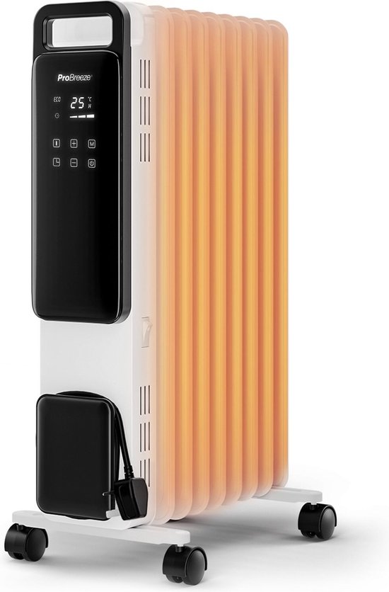 Pro Breeze 2500W Elektrische Kachel - Verplaatsbaar en Krachtige Olieradiator - Ingebouwde 24-uurs Timer, 3 Modi, Verstelbare Thermostaat en Veiligheidsuitschakeling - Wit