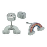 Regenboog oorbellen voor meisje - Kleine oorknopjes 6 x 10 mm - Premium staal in kleur zilver
