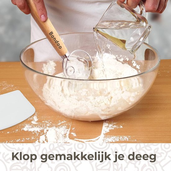 Bondoo Rijsmandje Ø 23 cm - Broodbakken - Banneton - Rijsmandje Brood - Rijsmand Rond - Zuurdesem starter set - incl Deegkleed - Deegmesje - RVS Deegschraper - Plastic Deegschraper - Deegklopper - Borstel