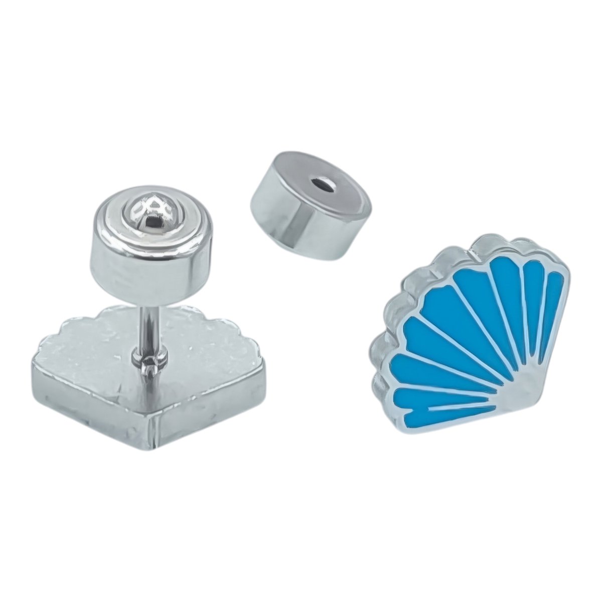 Blauwe schelp oorbellen voor meisje - Premium staal - 10 x 8 mm