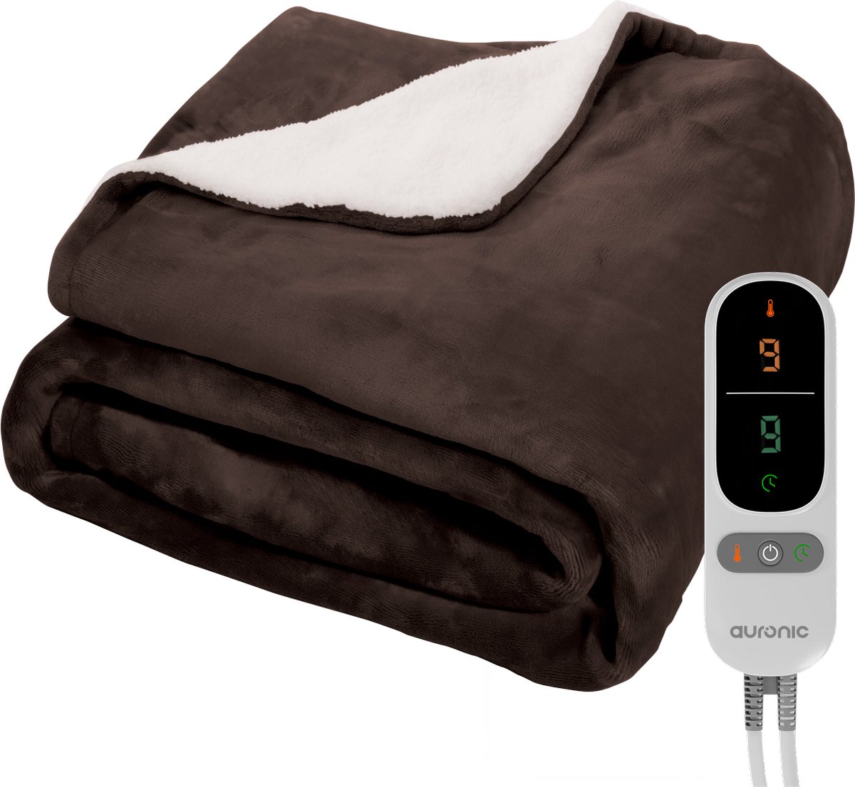 Auronic Elektrische Deken - Warmtedeken - Sherpa Fleece - 9 Hitte en Timerstanden - Bovendeken - 180x130 - 1 persoons - Bruin - Auronic - €54,99