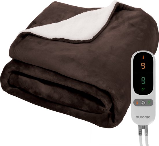 Auronic Elektrische Deken - Warmtedeken - Sherpa Fleece - 9 Hitte en Timerstanden - Bovendeken - 180x130 - 1 persoons - Bruin