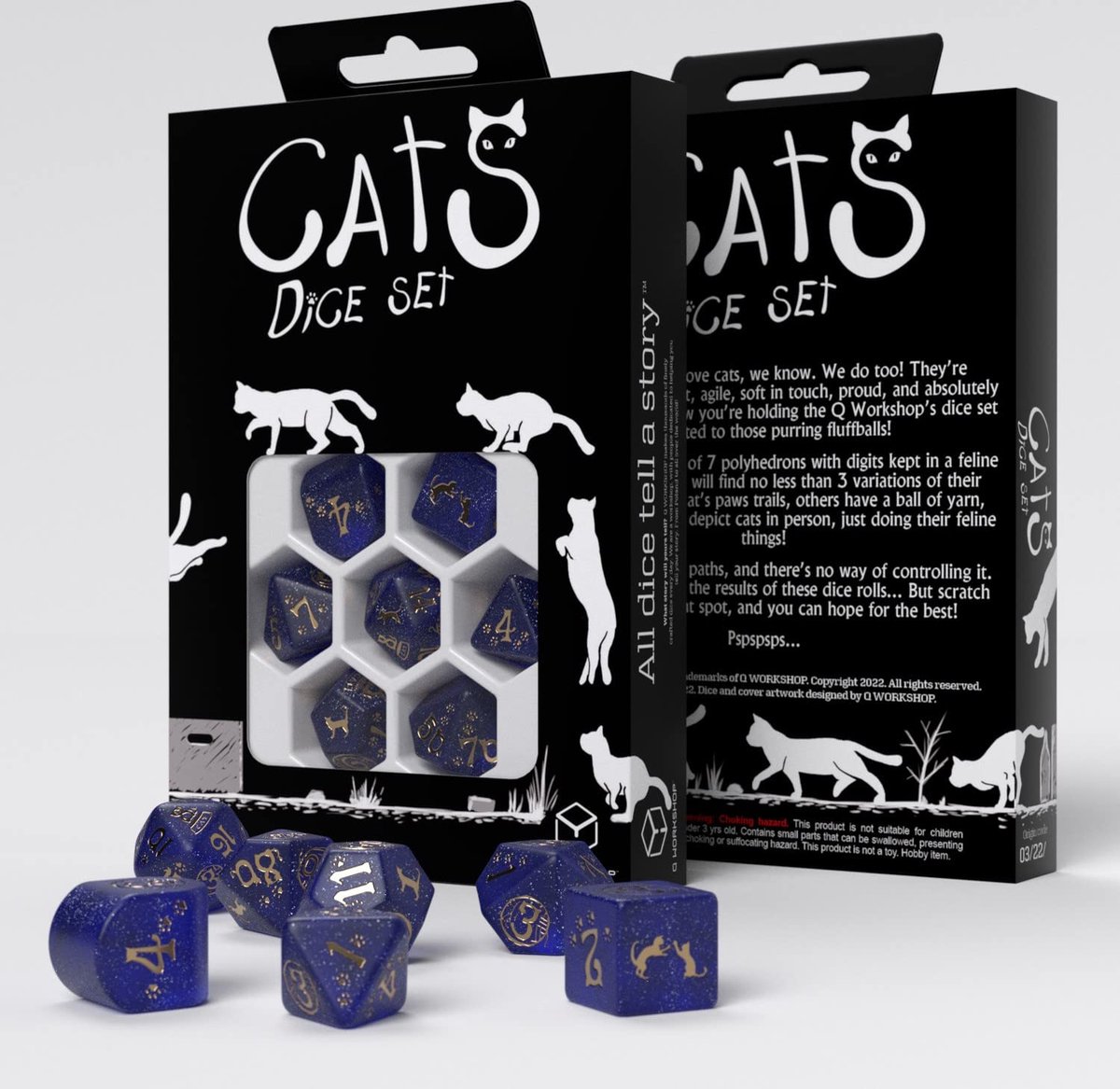 Q-Workshop dobbelstenen katten modern set Meowster - multicolor 7 stuks.