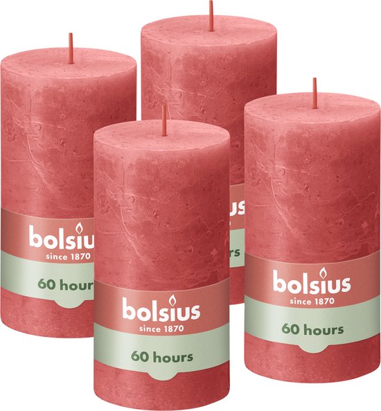 Bolsius Rustic Candle Set of 4 - Pink - 13cm