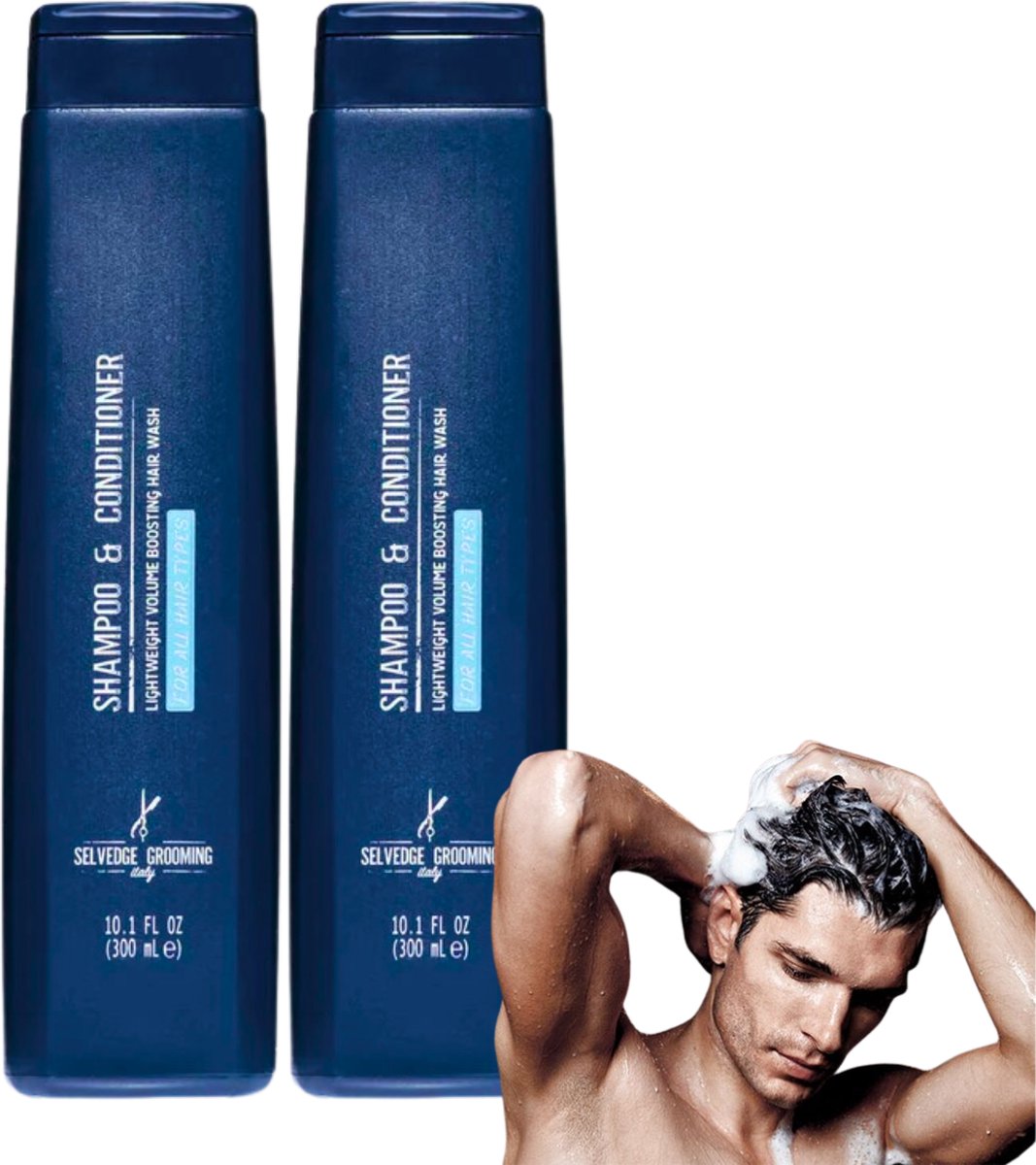 Selvedge Grooming Power Duo Shampoo met Conditioner - 2 x 300 ml - Shampoo Mannen - Natuurlijke Haarverzorging Mannen - Shampoo Voordeelverpakking