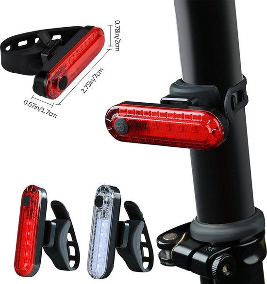 2 stuks - LED-fietsachterlicht - USB oplaadbaar voor- en voorfietslicht - Nachtfietshelmlicht - Waterdicht veiligheidswaarschuwingslampje — afbeelding 2