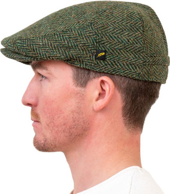 Hatman of Ireland Traditional Flat cap 100% Donegal Tweed Blue Herringbone