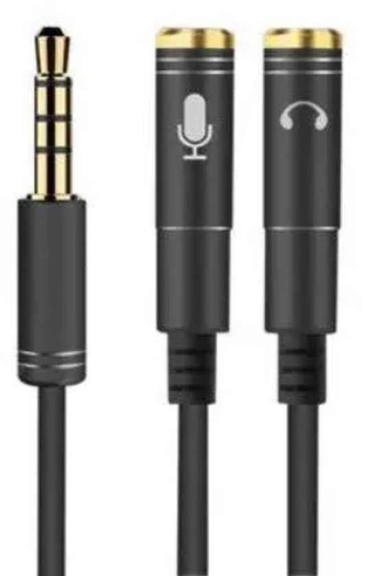Répartiteur Audio - 3,5 mm Aux vers 2 jacks femelles - Répartiteur audio Aux - 1 Male vers 2 femelles (stéréo et microphone) - Zwart