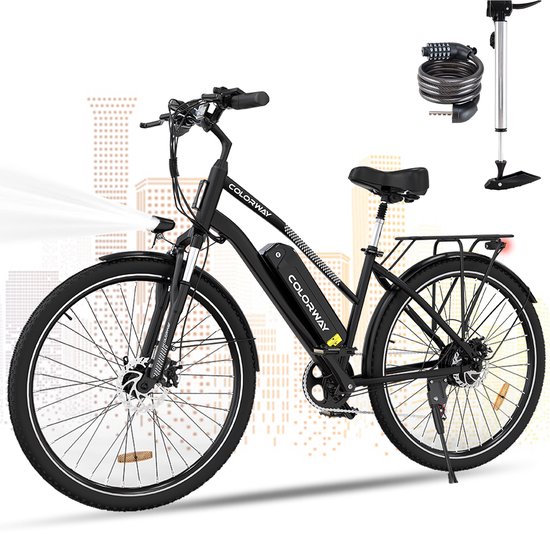 COLORWAY Elektrische Fiets - 28 Inch City Commuter EBike - 250W- 36V 15Ah - Zwart
