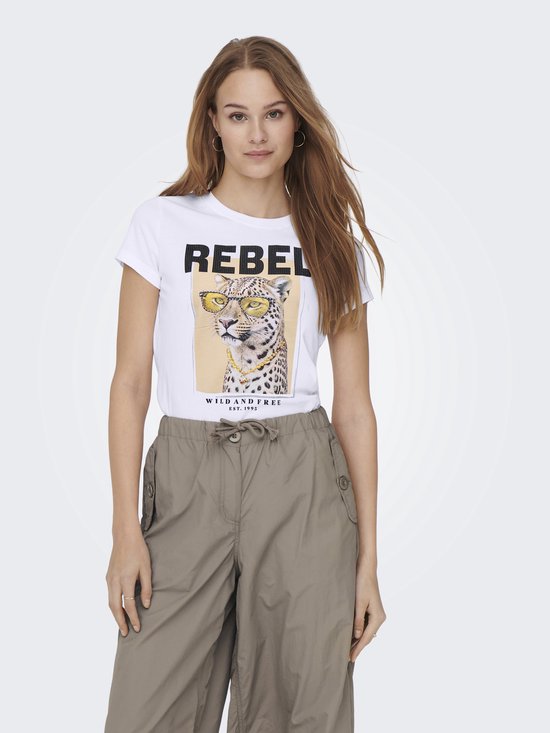 T-shirt Only Onlvibe Life S/s Lunettes Top Box Jr 15291975 White brillant /vibe Rebel Femme Taille - M