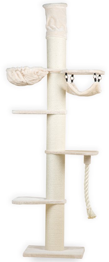 RHRQuality Krabpaal voor grote katten - Maine Coon Tower Crown – 240 tot 260 cm Hoog – Met Extra Dikke 20 cm Sisalpalen – Crème